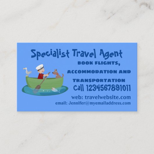 Cartoon met een staartjongen en een hondenroeiboot visitekaartje (Voorkant)