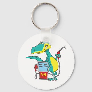 cartoon met fossiele brandstofpomp in dinosauer sleutelhanger