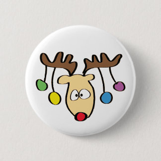 Cartoon met kersttaart Roodneus rendiertje Ronde Button 5,7 Cm