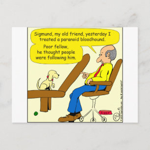 cartoon met paranoïde bloedhond briefkaart