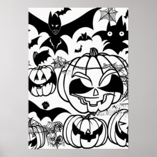 Cartoon met zwarte en witte hallowen poster