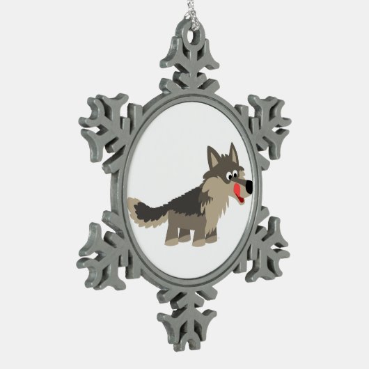 Cartoon mignon affamé Wolf Pewter Ornement (Gauche)
