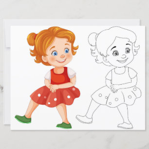 Cartoon mignon joyeux fille coloriage page