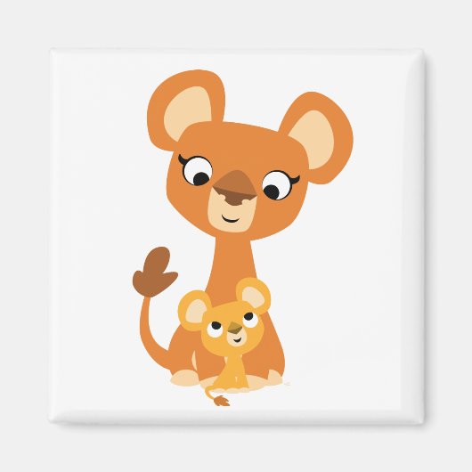 Cartoon mignon Mère Lion et petit aimant (Devant)