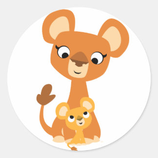 Cartoon mignon Mère Lion et petit autocollant