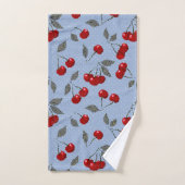 Cartoon mignon rouge cerise baies vert feuille ble (Serviette à main)