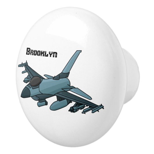 Cartoon militair jachtvliegtuig keramische knop (Rechts)