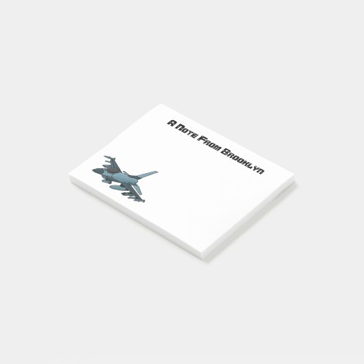 Cartoon militair jachtvliegtuig post-it® notes (Schuin)