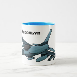 Cartoon militair jachtvliegtuig tweekleurige koffiemok