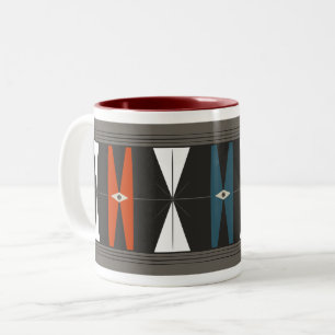 Cartoon MODern Pattern - rood, wit, blauw Tweekleurige Koffiemok