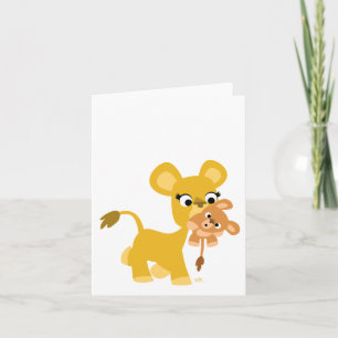 Cartoon Moeder Leeuw en Cub notecard Kaart