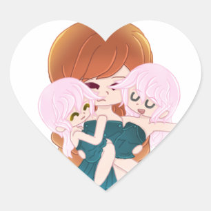 Cartoon moeder met haar tweeling Sticker