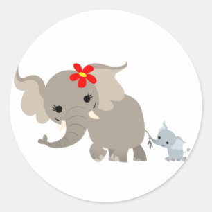 Cartoon Moeder Olifant en Kalf Sticker