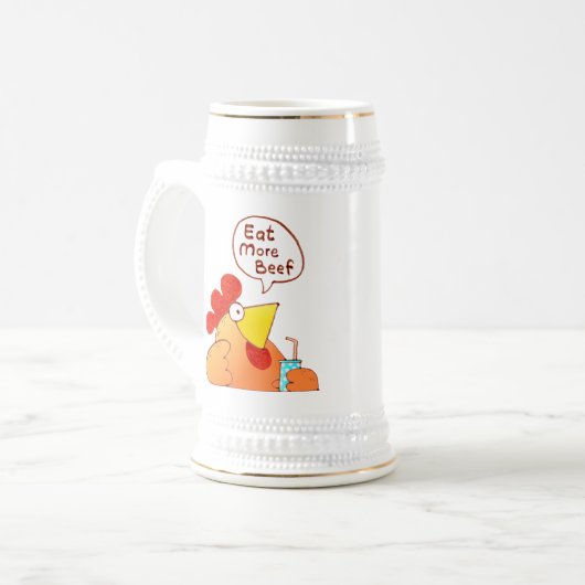 Cartoon Mok | Kippenworst eet meer rundvlees (Voorkant links)