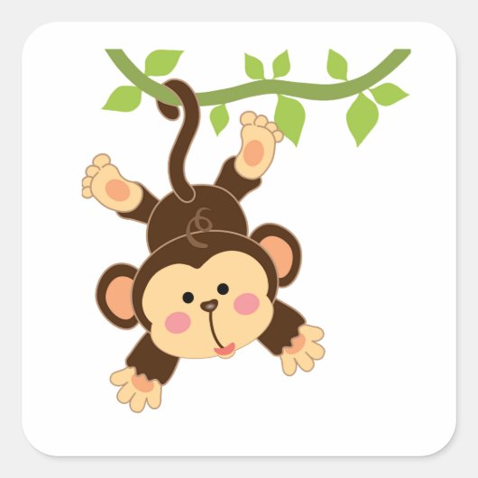 Cartoon Monkey Baby Vierkante Sticker (Voorkant)