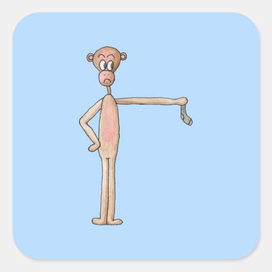 Cartoon Monkey met Smelly Sock. Vierkante Sticker (Voorkant)