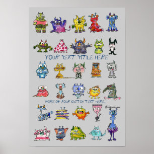 Cartoon MonSTARS Blue Grey Personalized Poster