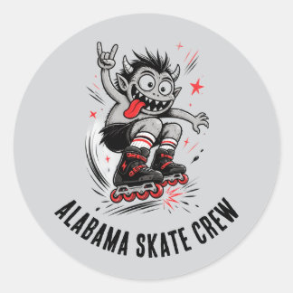 Cartoon Monster Roller Skating Ronde Sticker