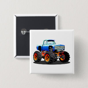 Cartoon monstertruck vierkante button 5,1 cm