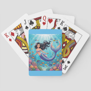 Cartoon mooie zeemeermin onder de zee  pokerkaarten