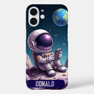 Cartoon Moon Astronaut Art Print iPhone 16 Plus Hoesje