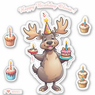 Cartoon Moose - Happy Birthday gepersonaliseerd Sticker