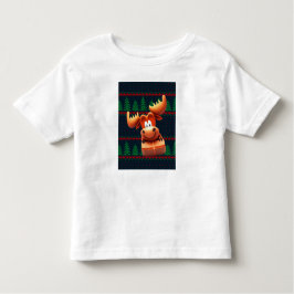 Cartoon Moose met Kerstcadeau Kinder Tshirt