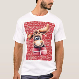 Cartoon Moose met kerstcadeau T-shirt