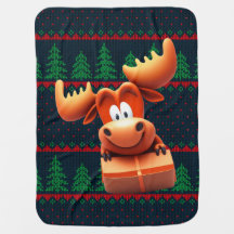 Cartoon Moose met Kerstcadeau Tshirt Vrouwen