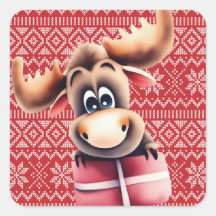 Cartoon Moose met kerstcadeau