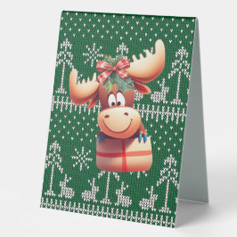 Cartoon Moose op groen gebreid patroon