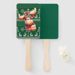 Cartoon Moose op groen gebreid patroon Handwaaier