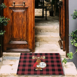 Cartoon Moose Zwart Rood Buffel Plaid Christmas Deurmat