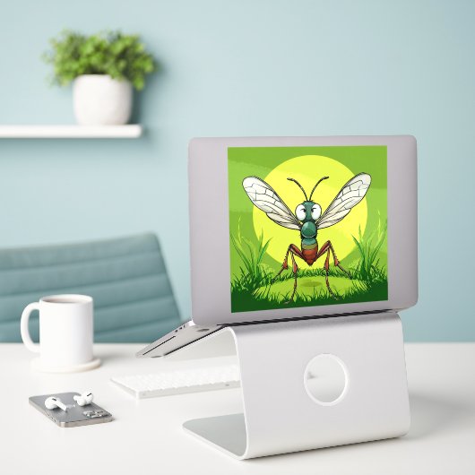 Cartoon Mosquito Sticker (Laptop op bureau)