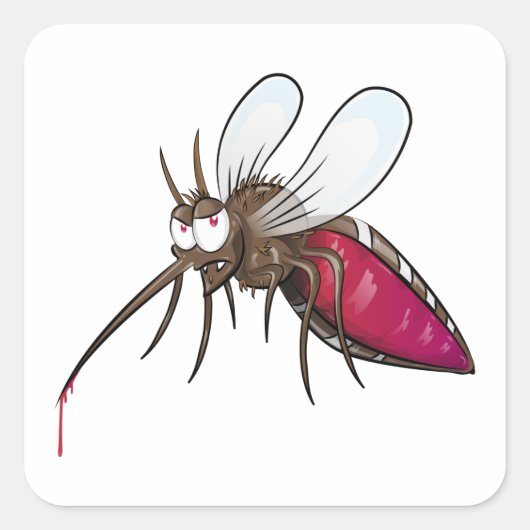 Cartoon Mosquito Vierkante Sticker (Voorkant)