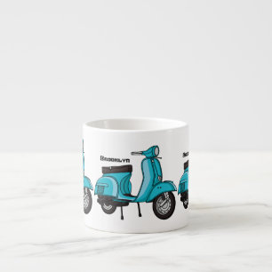 Cartoon motorfiets met motorbromfiets espresso kop