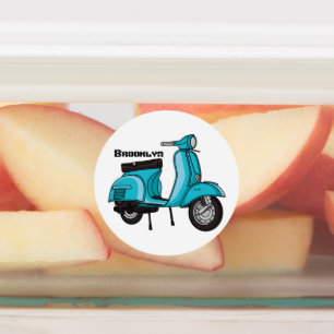 Cartoon motorfiets met motorbromfiets labels
