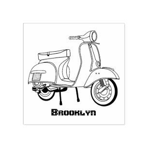 Cartoon motorfiets met motorbromfiets rubberstempel