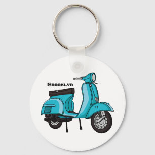 Cartoon motorfiets met motorbromfiets sleutelhanger