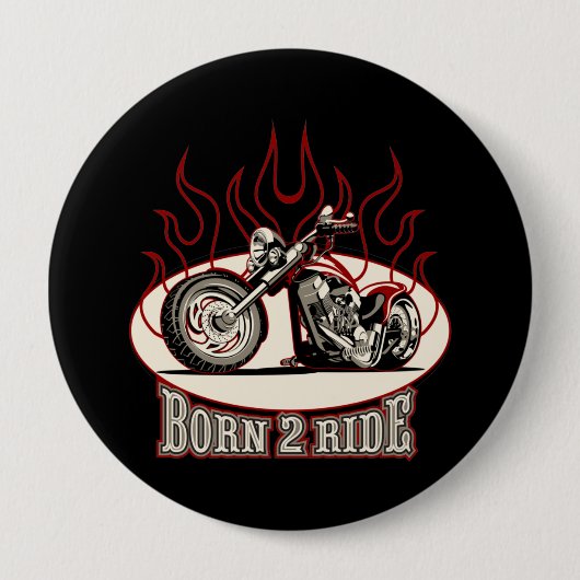 Cartoon motorfiets ronde button 4,0 cm (Voorkant)
