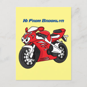Cartoon motorfiets voor cute red sport briefkaart