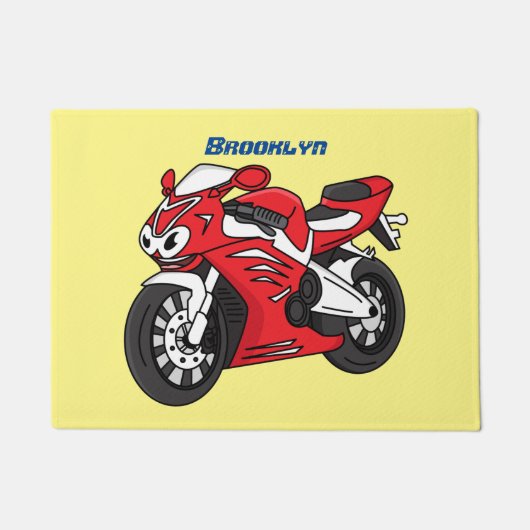 Cartoon motorfiets voor cute red sport deurmat (Voorkant)