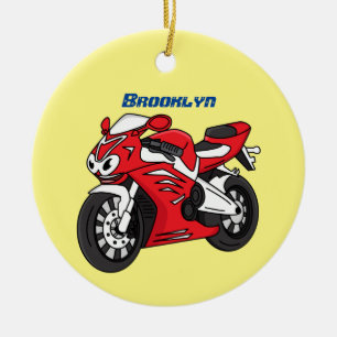 Cartoon motorfiets voor cute red sport keramisch ornament