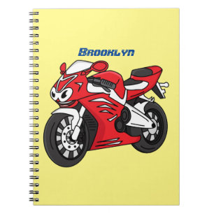 Cartoon motorfiets voor cute red sport notitieboek
