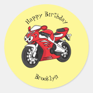 Cartoon motorfiets voor cute red sport ronde sticker