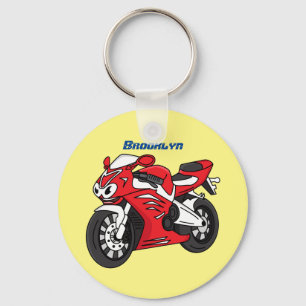 Cartoon motorfiets voor cute red sport sleutelhanger
