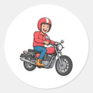 Cartoon-motorrijder op een motorfiets  ronde sticker