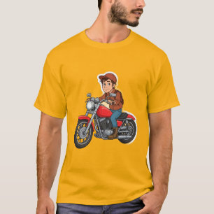 Cartoon-motorrijder op een motorfiets  t-shirt
