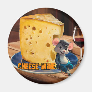 Cartoon Muis Verliefd op een plakje kaas op een Magneet