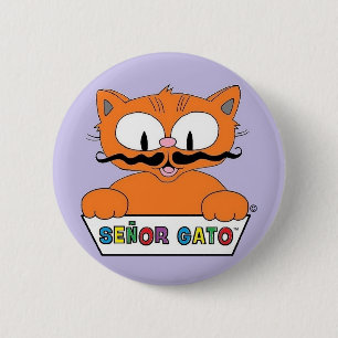 Cartoon Mustache Cat Senor Gato Round Button